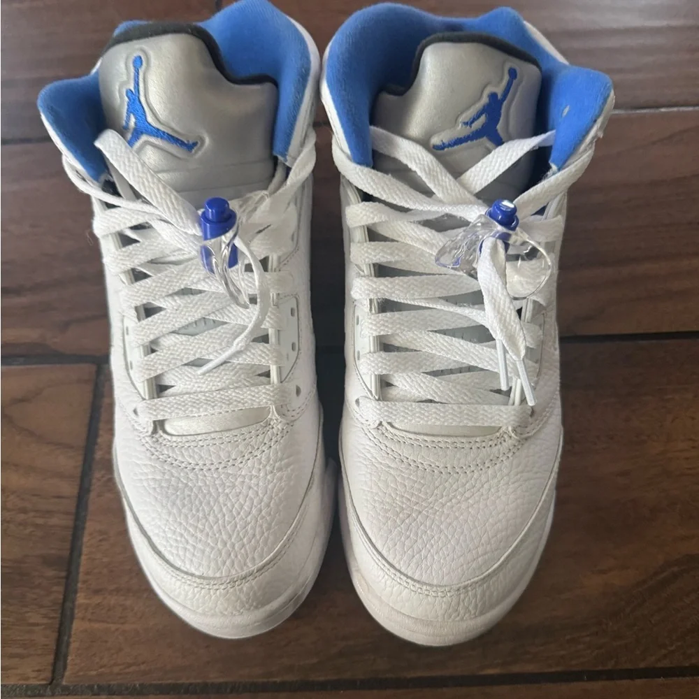 Jordan Kids White Sneakers with Gray and Blue Accents